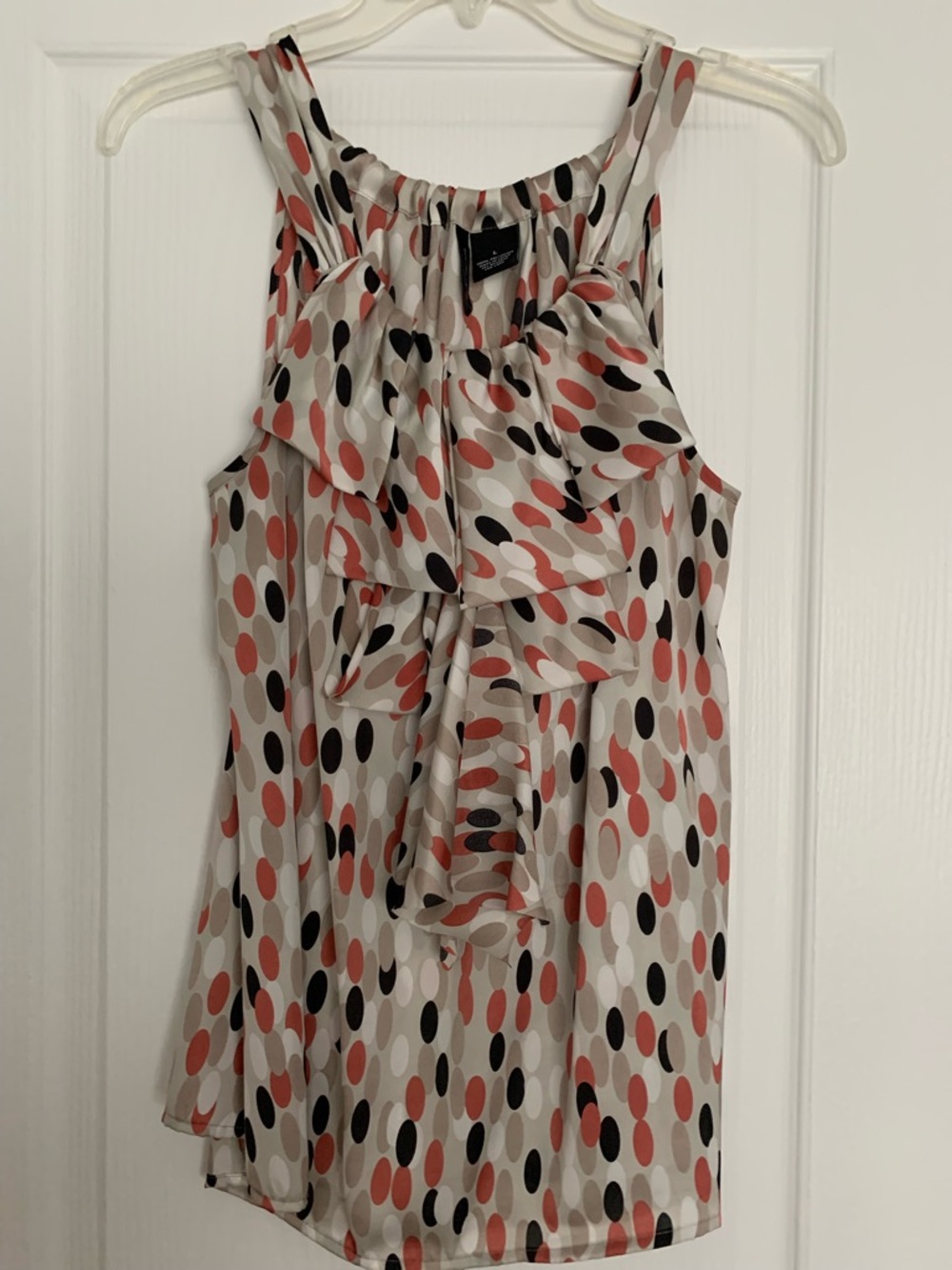 new directions Sleeveless Ruffle Polka Dot Tank - Coral, Black, Cream